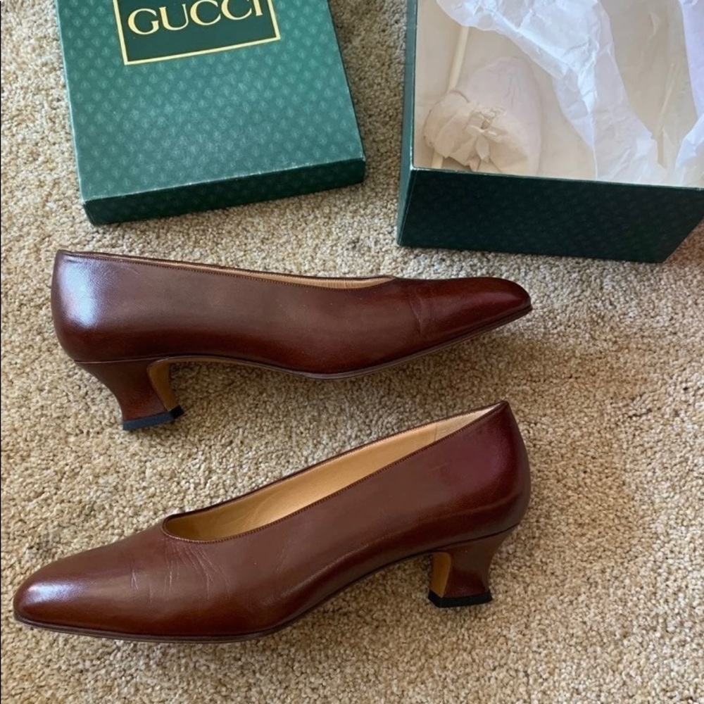 Gucci heels brown leather size 37 B - Picture 2 of 5